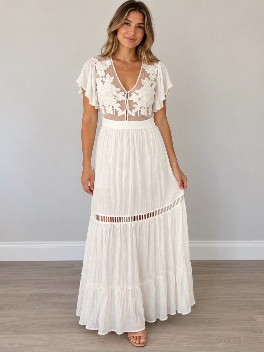 Band of Gypsies White Boho Embroidered Mesh dress